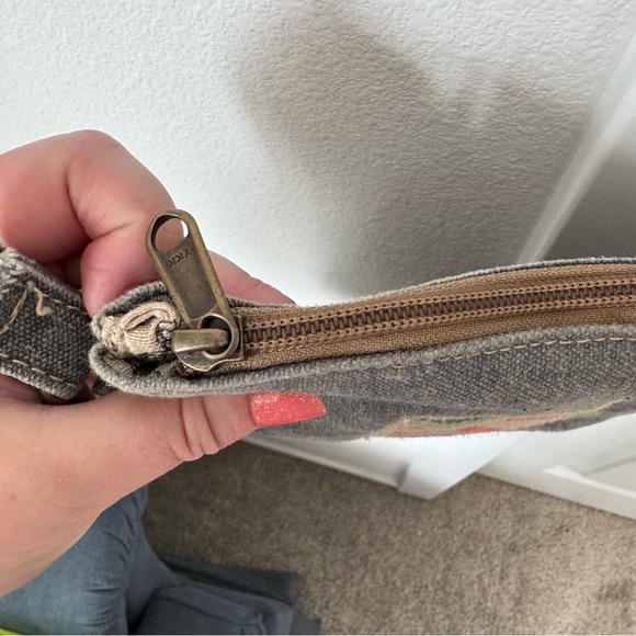 Vintage Addiction Gray Crossbody Purse Bag Canvas 100% Cotton Crochet Patch - Picture 7 of 14